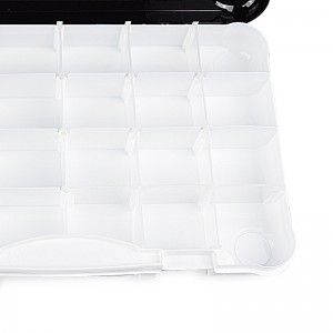 Black and White Fishing Tackle Box with Adjustable Dividers